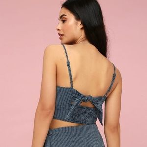 LULUS NAVY STRIPE CROP TOP